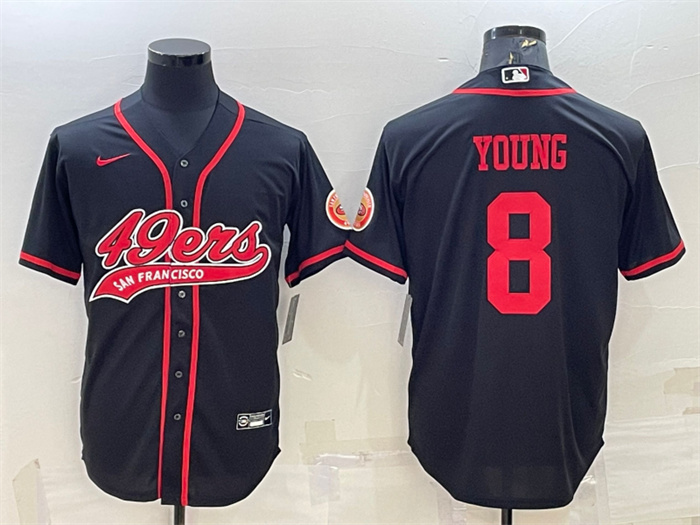 Men's San Francisco 49ers #8 Steve Young Black With Patch Cool Base Stitched Baseball JerseyS