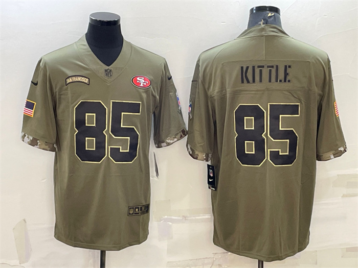 Men's San Francisco 49ers #85 George Kittle Olive 2022 Salute To Service Limited Stitched Jersey