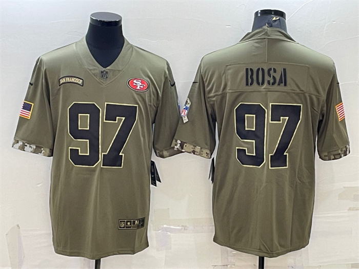 Men's San Francisco 49ers #97 Nick Bosa Olive 2022 Salute To Service Limited Stitched Jersey