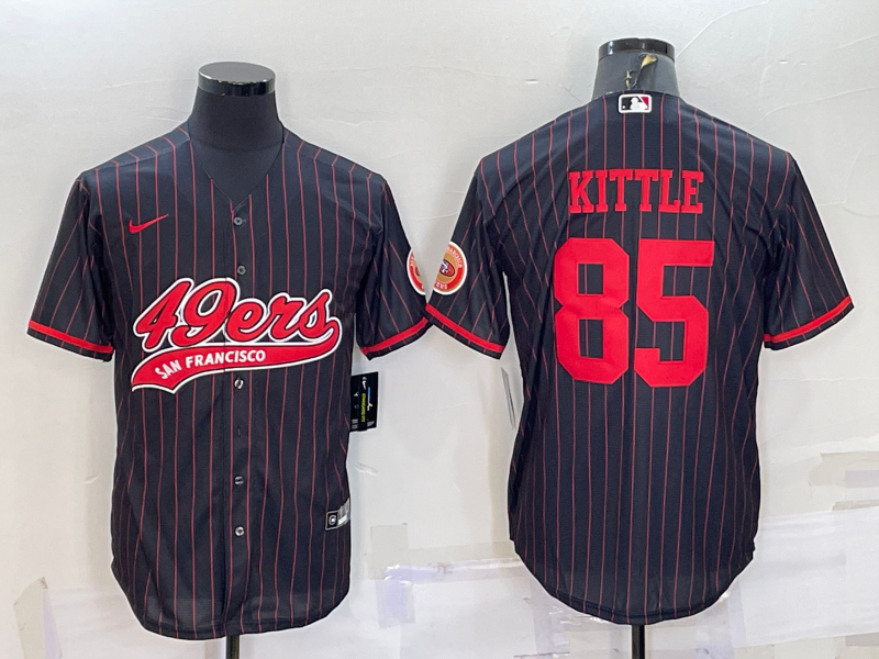 Men's San Francisco 49ers #85 George Kittle Black With Patch Cool Base Stitched Baseball Jersey