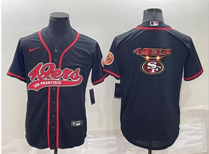 Men's San Francisco 49ers Black Team Big Logo With Patch Cool Base Stitched Baseball Jersey