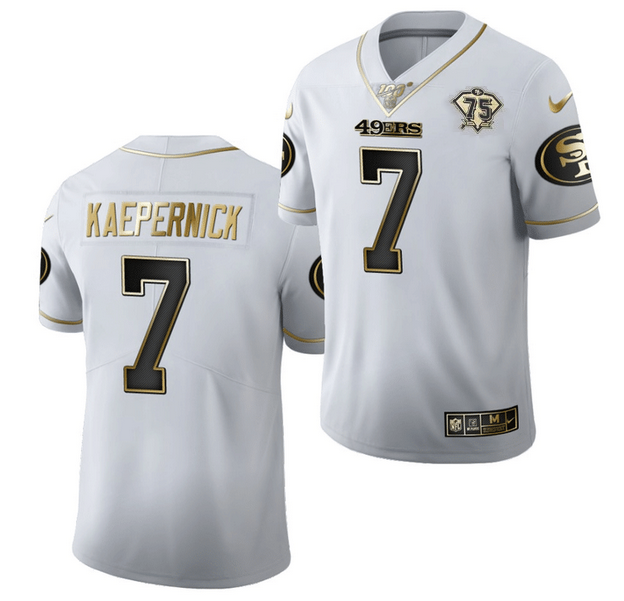 Men's San Francisco 49ers #7 Colin Kaepernick White Gold 75th Anniversary Stitched Jersey