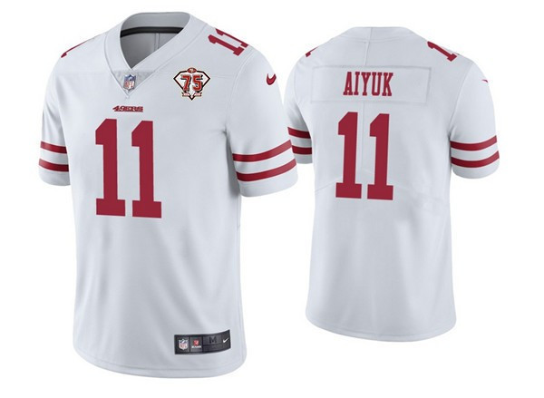 Men's Nike 49ers 11 Brandon Aiyuk White 75th Anniversary Vapor Untouchable Limited Jersey