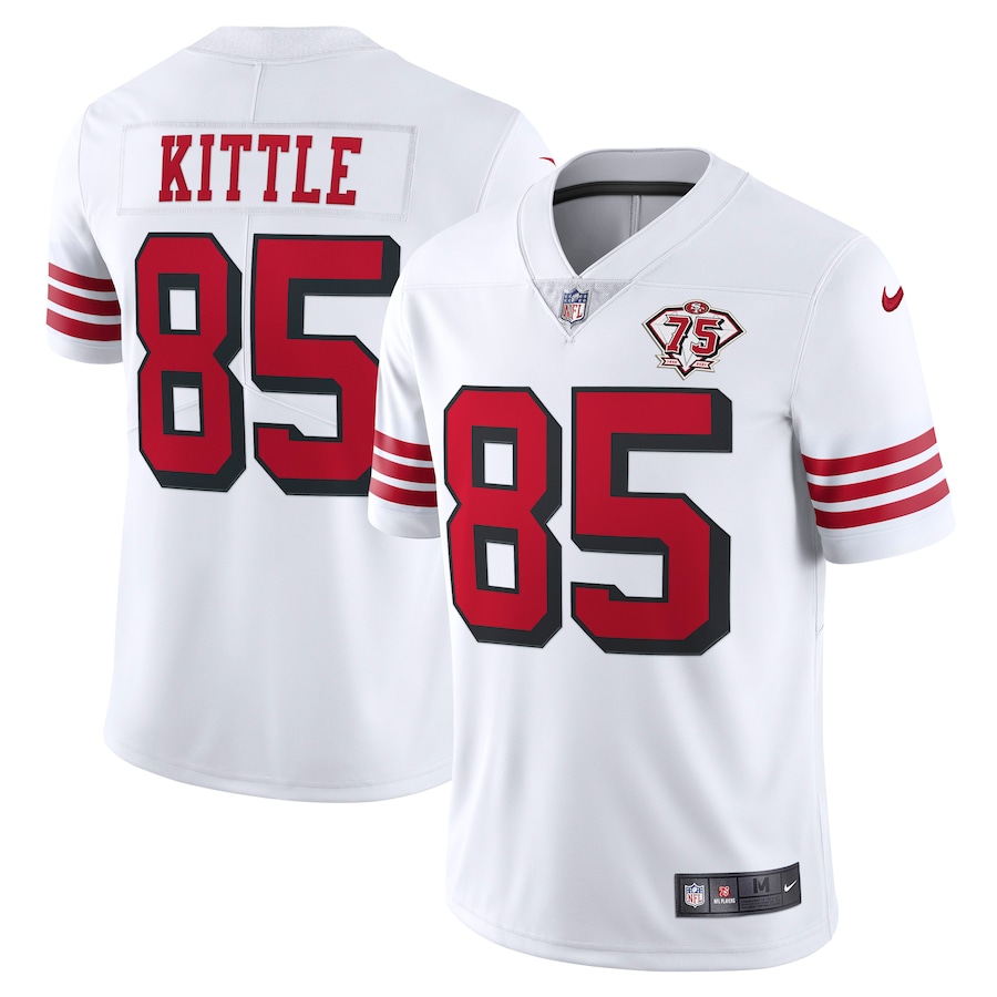 Nike 49ers #85 George Kittle White Rush Men's 75th Anniversary Stitched NFL Vapor Untouchable Limited Jersey