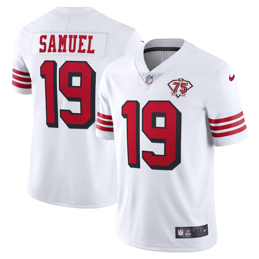 Nike 49ers #19 Deebo Samuel White Rush Men's 75th Anniversary Stitched NFL Vapor Untouchable Limited Jersey