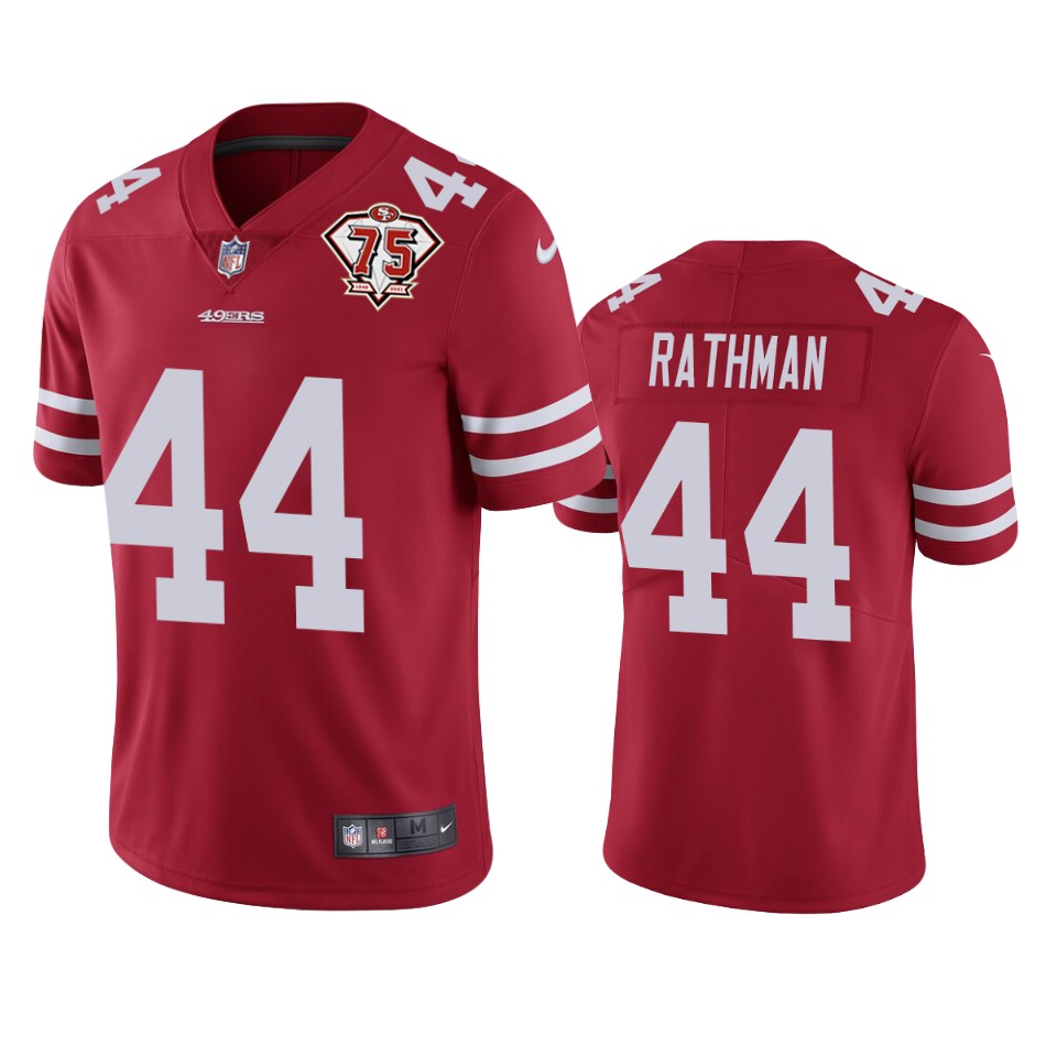 Nike 49ers #44 Tom Rathman Red Men's 75th Anniversary Stitched NFL Vapor Untouchable Limited Jersey