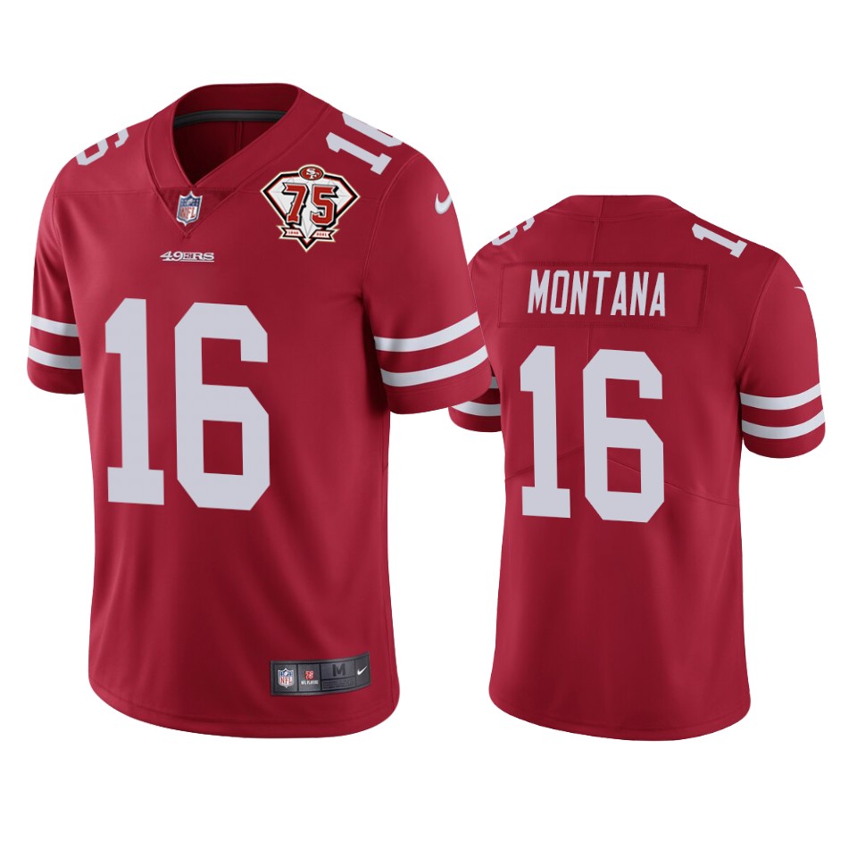 Nike 49ers #16 Joe Montana Red Men's 75th Anniversary Stitched NFL Vapor Untouchable Limited Jersey