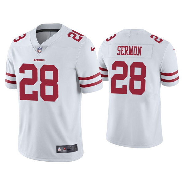 Men's 49ers #28 Trey Sermon White Jersey Vapor Limited Jersey