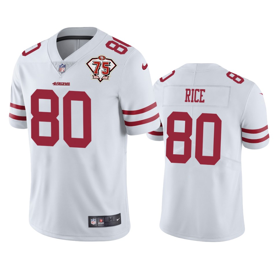 Nike 49ers #80 Jerry Rice White Men's 75th Anniversary Stitched NFL Vapor Untouchable Limited Jersey