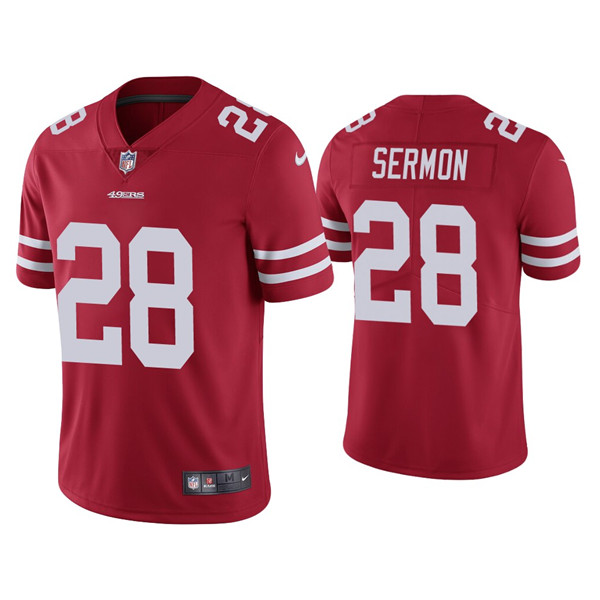 Men's 49ers #28 Trey Sermon Red Jersey Vapor Limited Jersey