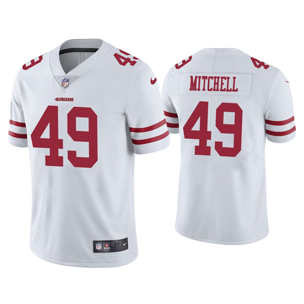 Men's 49ers #49 Elijah Mitchell White Vapor Limited Jersey