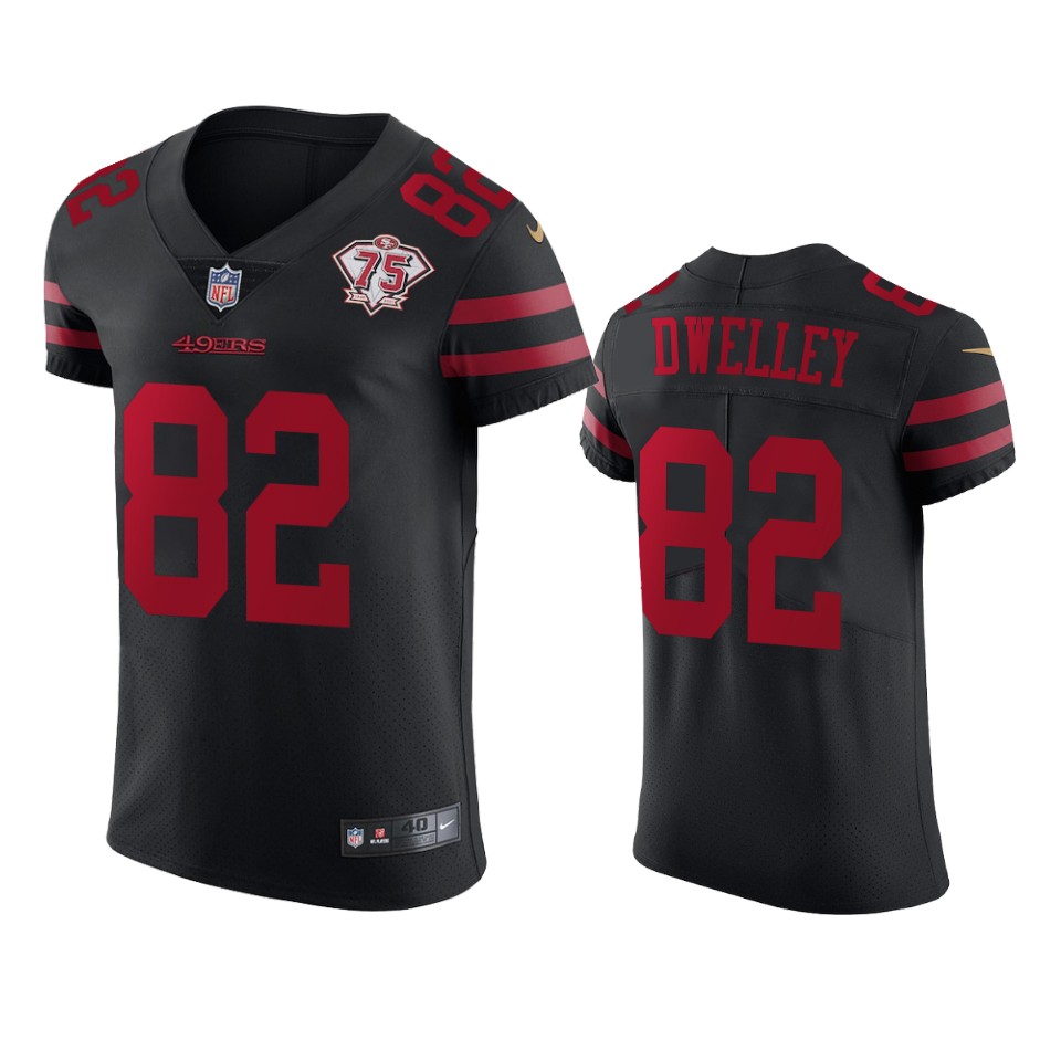 Nike 49ers #82 Ross Dwelley Black Alternate Men's 75th Anniversary Stitched NFL Vapor Untouchable Elite Jersey