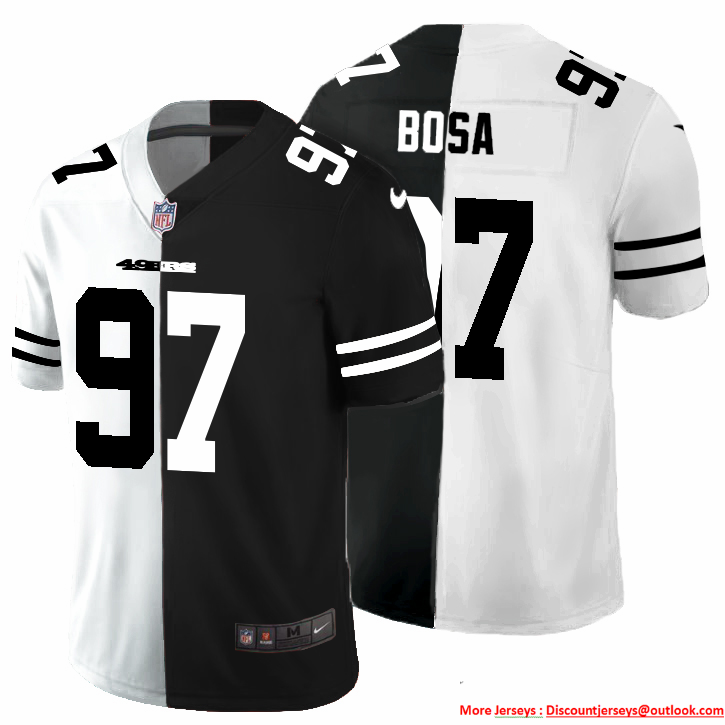 San Francisco 49ers #97 Nick Bosa Men's Black V White Peace Split Nike Vapor Untouchable Limited NFL Jersey