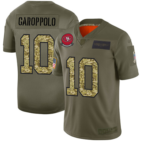 49ers #10 Jimmy Garoppolo Olive Camo Men's Stitched Football Limited 2019 Salute To Service Jersey