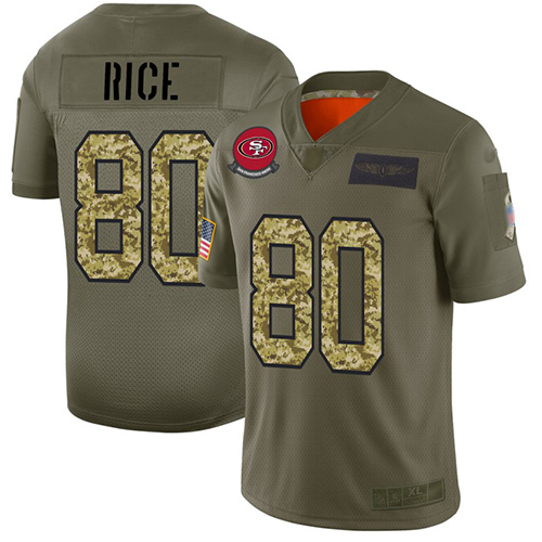 49ers #80 Jerry Rice Olive Camo Men's Stitched Football Limited 2019 Salute To Service Jersey