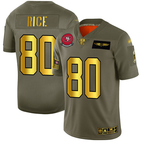 49ers #80 Jerry Rice Camo Gold Men's Stitched Football Limited 2019 Salute To Service Jersey