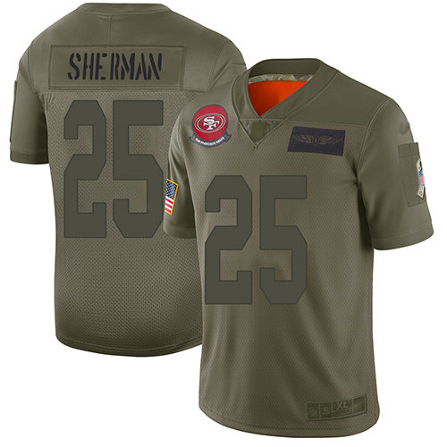 49ers #25 Richard Sherman Camo Men's Stitched Football Limited www.usanfljerseys.net 2019 Salute To Service Jersey