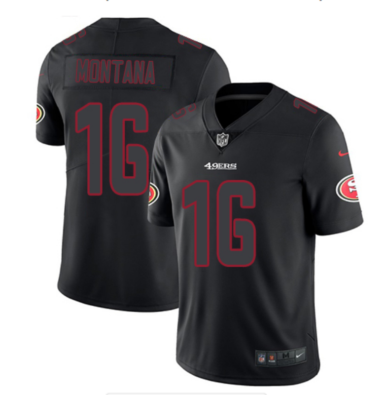 Nike 49ers 16 Joe Montana Black Impact Rush Limited Jersey