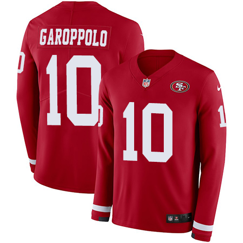 Nike 49ers #10 Jimmy Garoppolo Red Team Color Men's Stitched NFL Limited Therma Long Sleeve Jersey