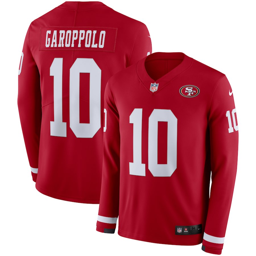 Nike 49ers 10 Jimmy Garoppolo Red Therma Long Sleeve Jersey