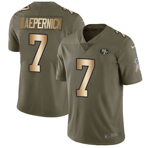 Nike 49ers #7 Colin Kaepernick Olive Gold Men's Stitched NFL Limited 2017 Salute To Service Jersey