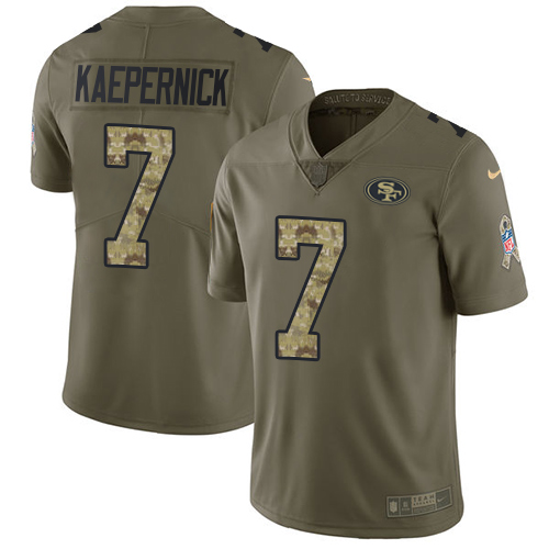 Nike 49ers #7 Colin Kaepernick Olive Camo Men's Stitched NFL Limited 2017 Salute To Service Jersey