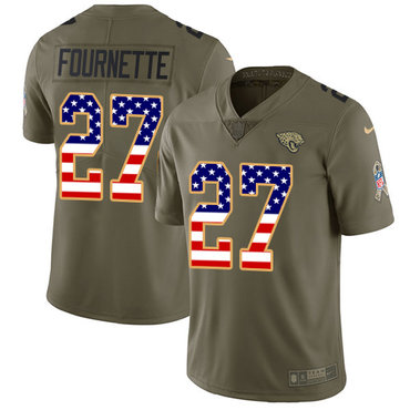 Nike Jaguars #27 Leonard Fournette Olive USA Flag Men's Stitched NFL Limited 2017 Salute To Service Jersey