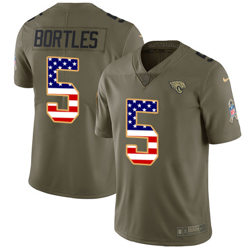 Nike Jaguars #5 Blake Bortles Olive USA Flag Men's Stitched NFL Limited 2017 Salute To Service Jersey