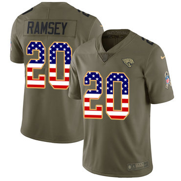 Nike Jaguars #20 Jalen Ramsey Olive USA Flag Men's Stitched NFL Limited 2017 Salute To Service Jersey