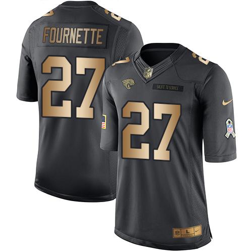 Nike Jaguars #27 Leonard Fournette Black Men's Stitched NFL Limited Gold Salute To Service Jersey