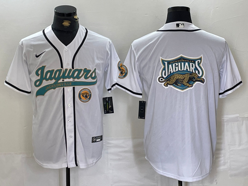 Men's Jacksonville Jaguars White With Patch Cool Base Stitched Baseball Jersey 14