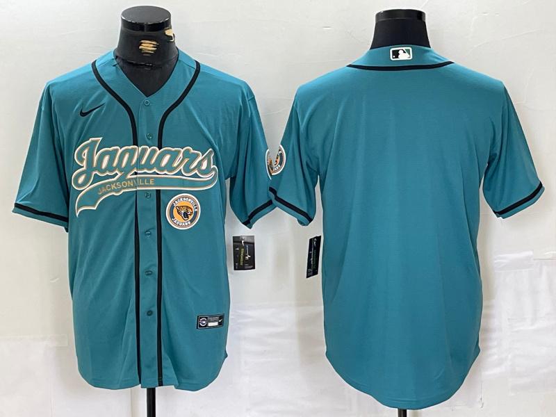 Men's Jacksonville Jaguars Teal With Patch Cool Base Stitched Baseball Jersey 2