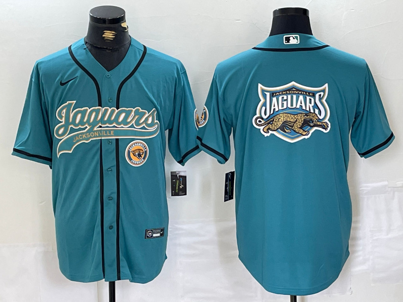 Men's Jacksonville Jaguars Teal With Patch Cool Base Stitched Baseball Jersey 1