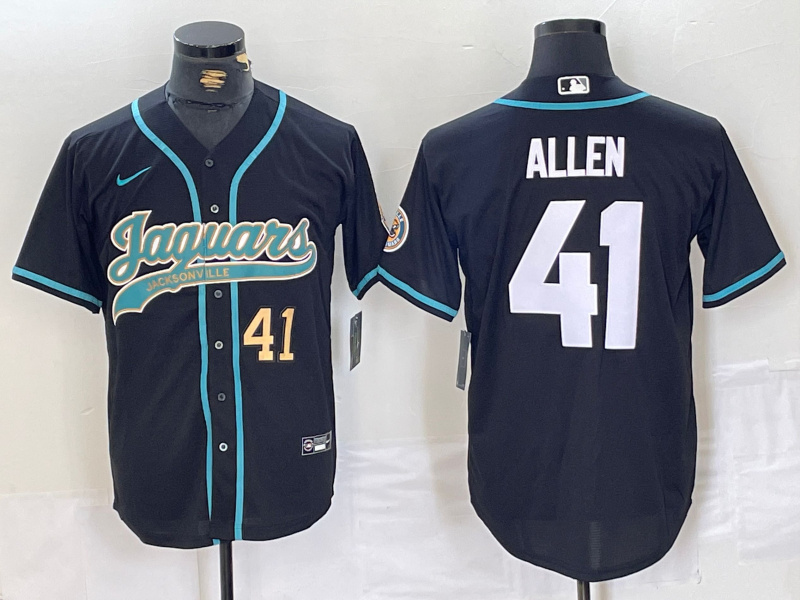 Men's Jacksonville Jaguars #41 Josh Allen Black With Patch Cool Base Stitched Baseball Jersey 2