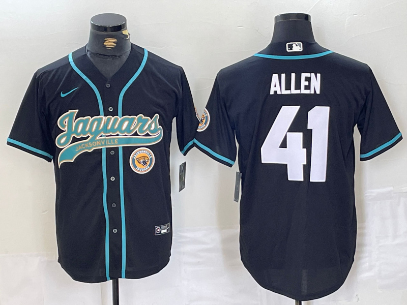 Men's Jacksonville Jaguars #41 Josh Allen Black With Patch Cool Base Stitched Baseball Jersey 1