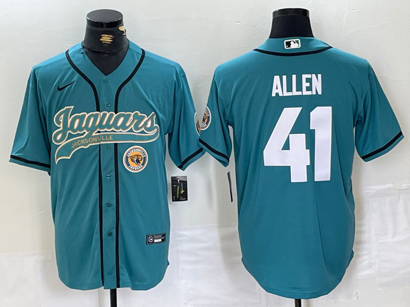 Men's Jacksonville Jaguars #41 Josh Allen Teal With Patch Cool Base Stitched Baseball Jersey 1