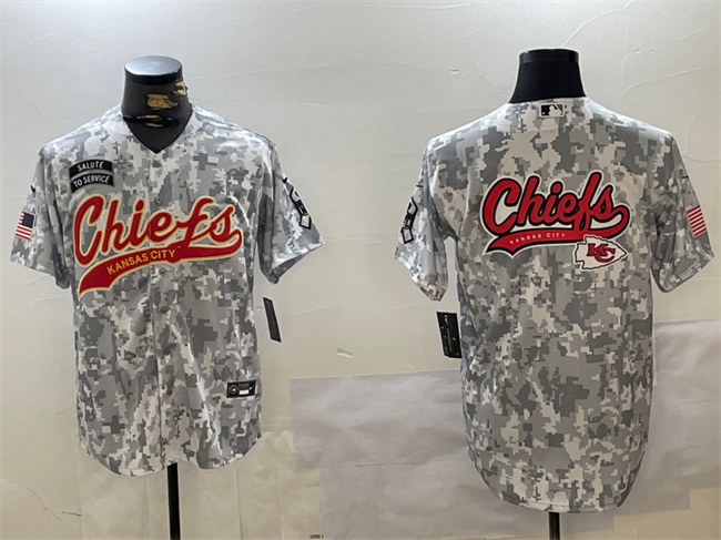 Men's Kansas City Chiefs Team Big Logo 2024 Arctic Camo Salute To Service Stitched Baseball Jersey 2