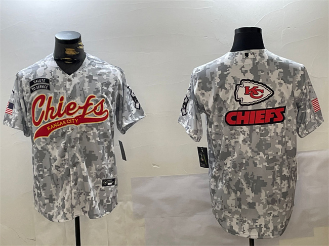 Men's Kansas City Chiefs Team Big Logo 2024 Arctic Camo Salute To Service Stitched Baseball Jersey