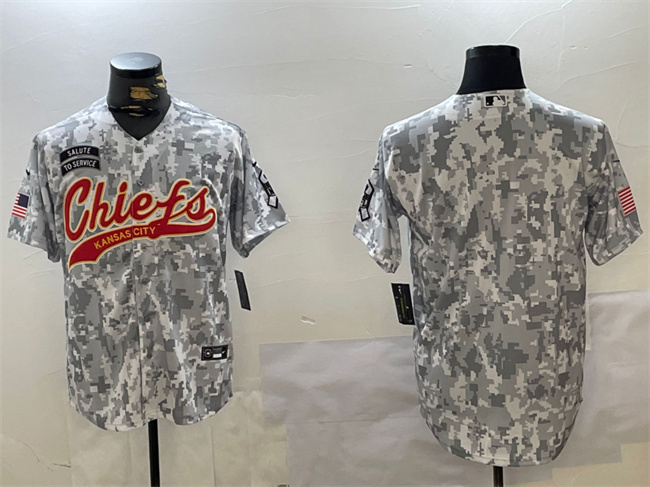 Men's Kansas City Chiefs Blank 2024 Arctic Camo Salute To Service Stitched Baseball Jersey