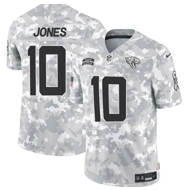 Men's Jacksonville Jaguars #10 Mac Jones 2024 F.U.S.E Arctic Camo Salute To Service Limited Stitched Football Jersey