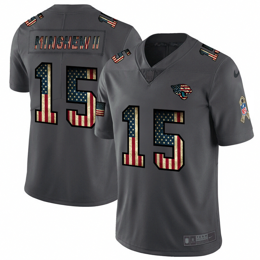 Nike Jaguars 15 Gardner Minshew II 2019 Salute To Service USA Flag Fashion Limited Jersey