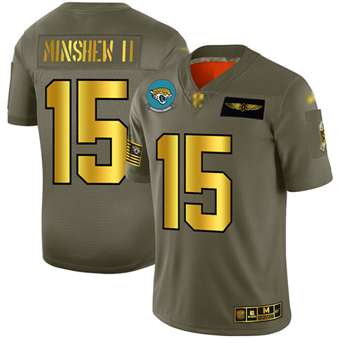 Jaguars #15 Gardner Minshew II Camo Gold Men's Stitched Football Limited 2019 Salute To Service Jersey