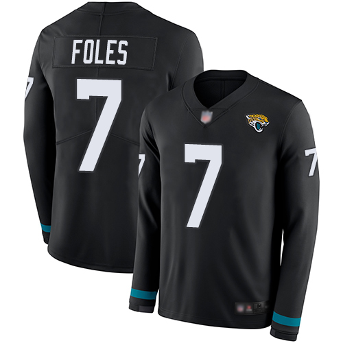 Jaguars #7 Nick Foles Black Team Color Men's Stitched Football Limited Therma Long Sleeve Jersey