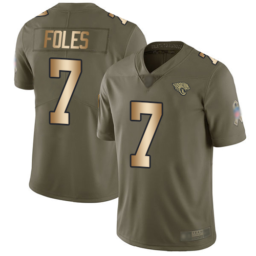 Jaguars #7 Nick Foles Olive Gold Men's Stitched Football Limited 2017 Salute To Service Jersey