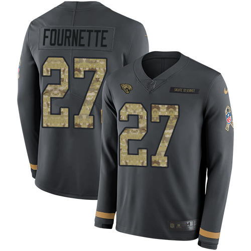 Nike Jaguars #27 Leonard Fournette Anthracite Salute to Service Men's Stitched NFL Limited Therma Long Sleeve Jersey