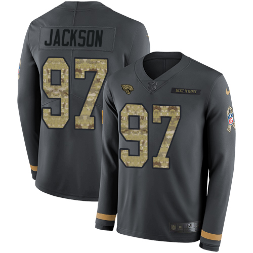 Nike Jaguars #97 Malik Jackson Anthracite Salute to Service Men's Stitched NFL Limited Therma Long Sleeve Jersey