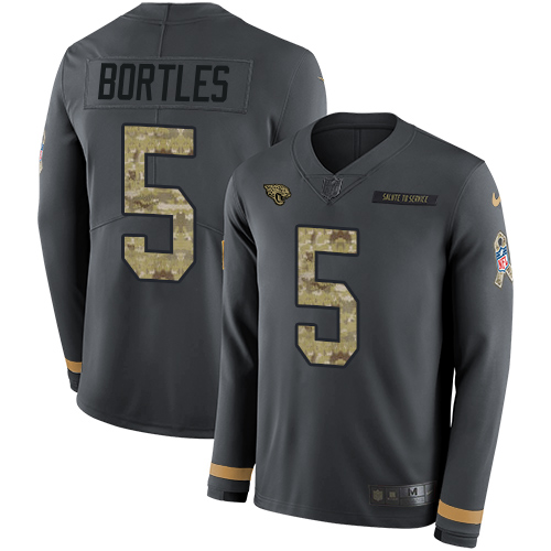 Nike Jaguars #5 Blake Bortles Anthracite Salute to Service Men's Stitched NFL Limited Therma Long Sleeve Jersey