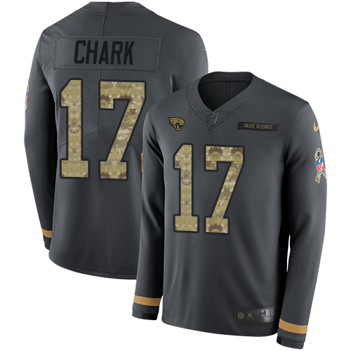 Nike Jaguars #17 DJ Chark Anthracite Salute to Service Men's Stitched NFL Limited Therma Long Sleeve Jersey