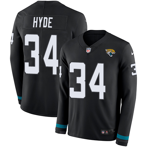 Nike Jaguars #34 Carlos Hyde Black Team Color Men's Stitched NFL Limited Therma Long Sleeve Jersey