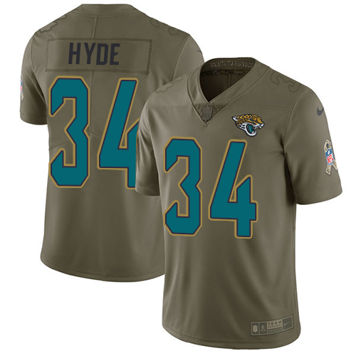 Nike Jaguars #34 Carlos Hyde Olive Men's Stitched NFL Limited 2017 Salute To Service Jersey